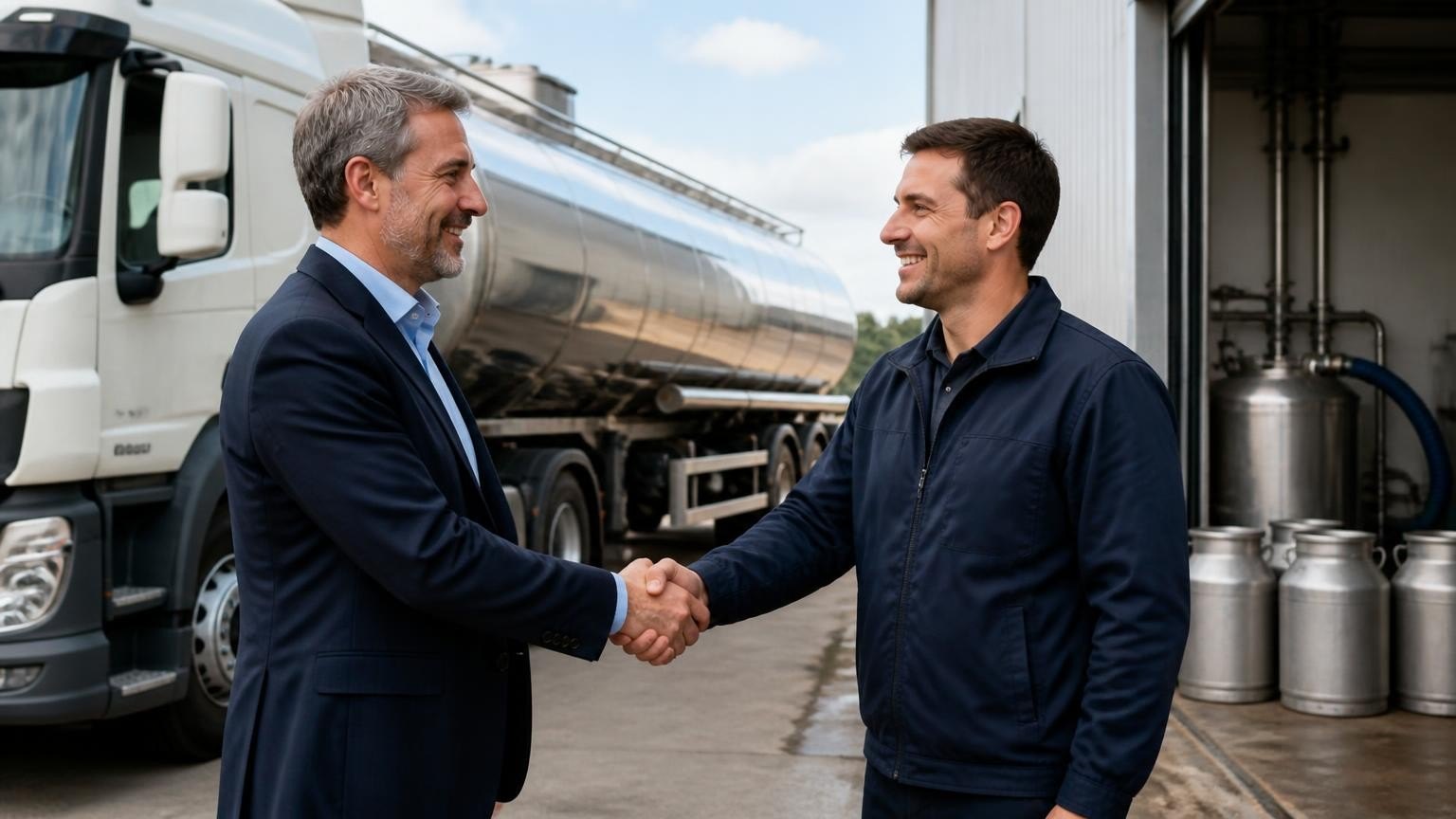 Business meeting at dairy facility